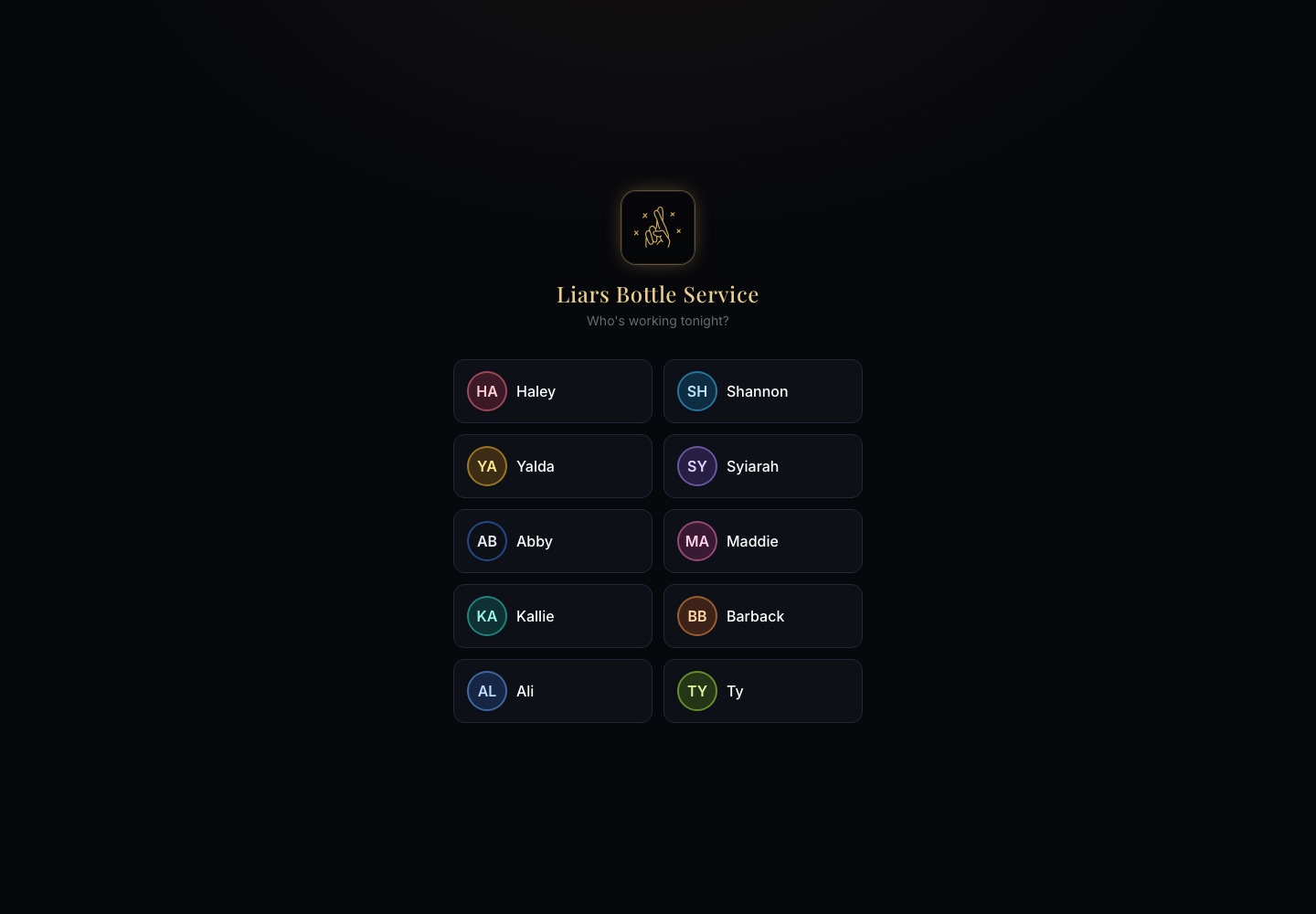 Liars Bottle Service website